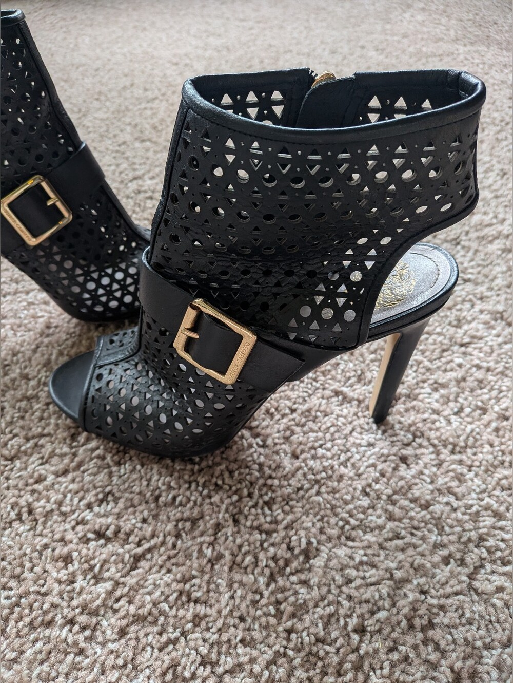 Vince Camuto Black Peep-toe Booties Women's 8.5 - Picture 6 of 15